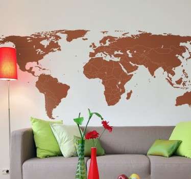 Mural de parede retratando o mapa mundo com as fronteiras dos países delineadas. Disponível em vários tamanhos e cores.