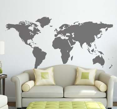 Mural de parede ilustrando um fantástico mapa mundo simplificado! Vinil decorativo perfeito para quem adora viajar e conhecer novos locais!