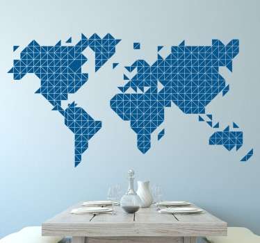 Autocolante decorativo de um mapamundo criado com triângulos geométricos que vão dar um novo look às paredes do teu espaço.