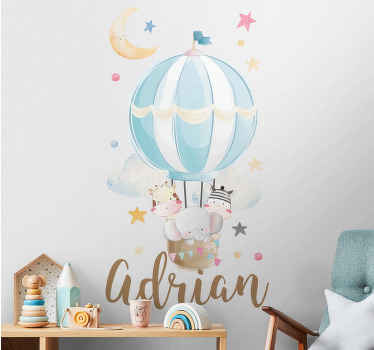 Autocolante personalizável balão de ar quente com animais - TenStickers