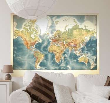 Autocolante decorativo mapa mundo com estilo orginial em tons sepia, para apaixonados por viagens. Vinis com proteção anti bolhas.