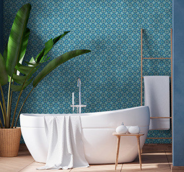 Papel de parede para casa de banho padrão azul - TenStickers