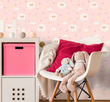 Papel de parede para crianças Céu rosa e ovelhas - TenStickers