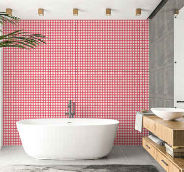 papel de parede para cozinha Decoração xadrez vermelha - TenStickers