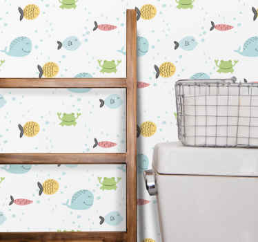 papel de parede casa de banho padrão de criaturas marinhas - TenStickers