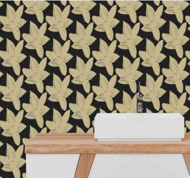 Papel parede casa de banho floral preto e bege - TenStickers