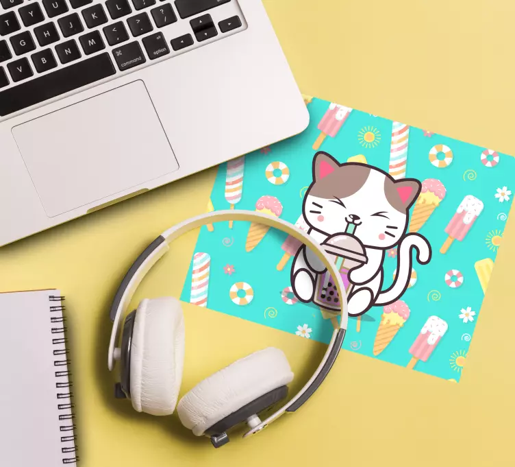 Mouse pad originais gato curtindo bebida - TenStickers