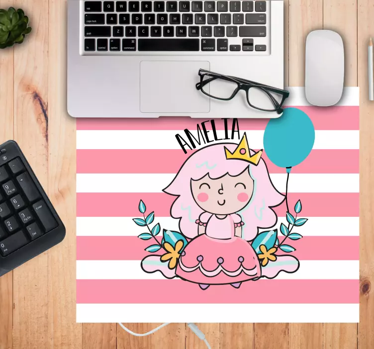 Tapetes de rato com nome Princesa fada rosa com balões - TenStickers
