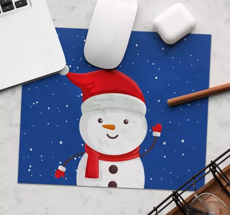 Tapetes de rato originais Boneco de neve com fundo azul - TenStickers