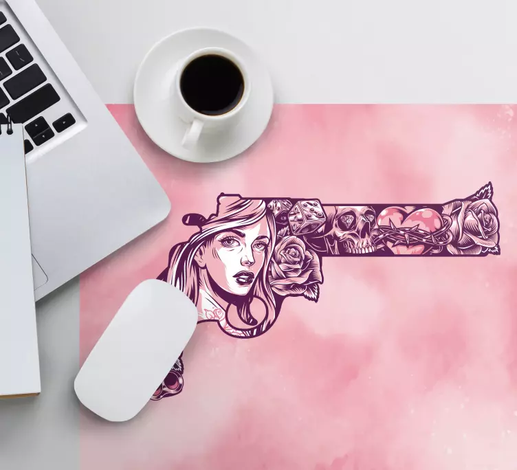 Tapetes de rato originais Tatuagem de revólver rosa - TenStickers