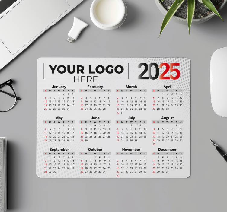 Tapetes de rato com nome calendário 2025 com logotipo - TenStickers