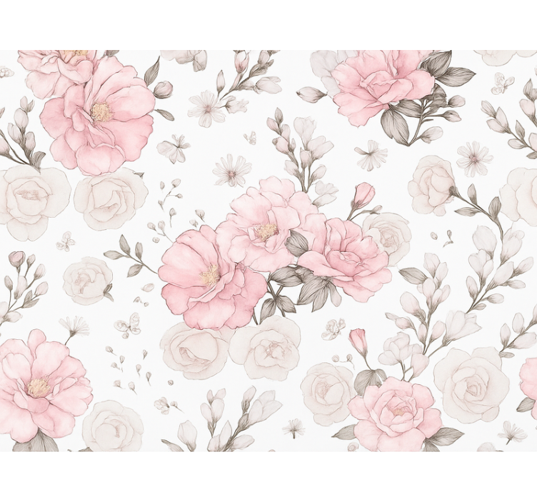 Estore de rolo rosa com design floral cinza e rosa - TenStickers