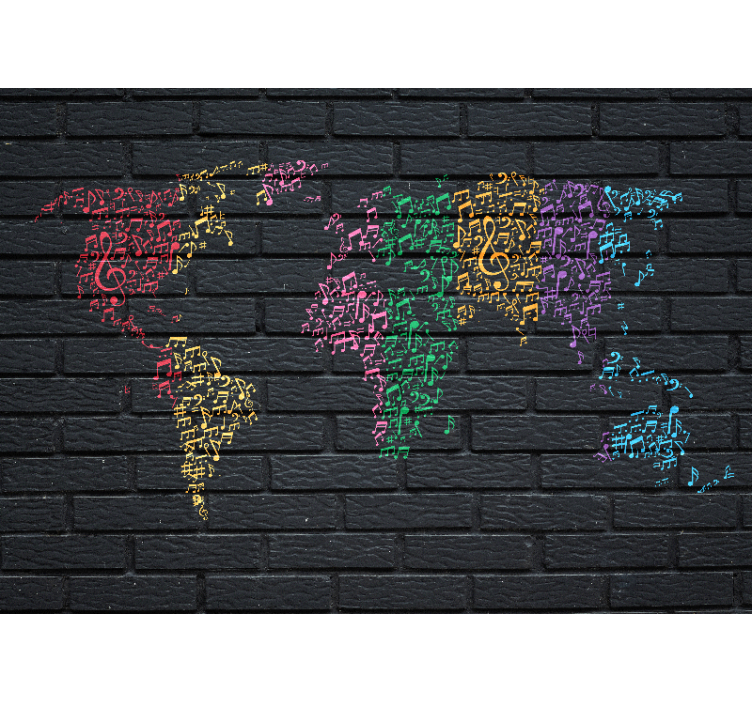 Estore de rolo preto sons musicais arco-íris com mapa-múndi - TenStickers