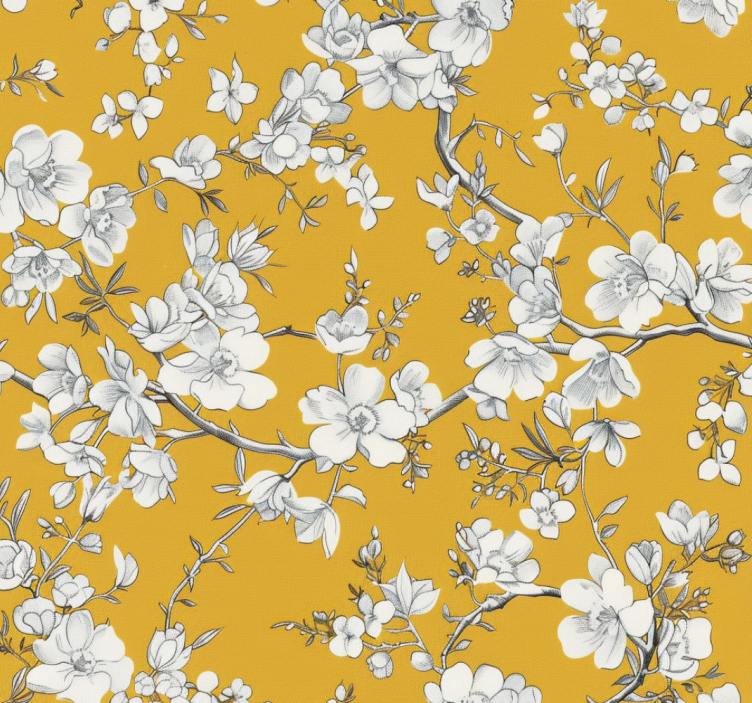 Estore de rolo amarelo com padrão floral vintage - TenStickers