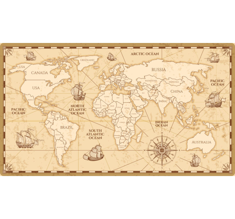 Estore de rolo bege com design de mapa-múndi vintage - TenStickers