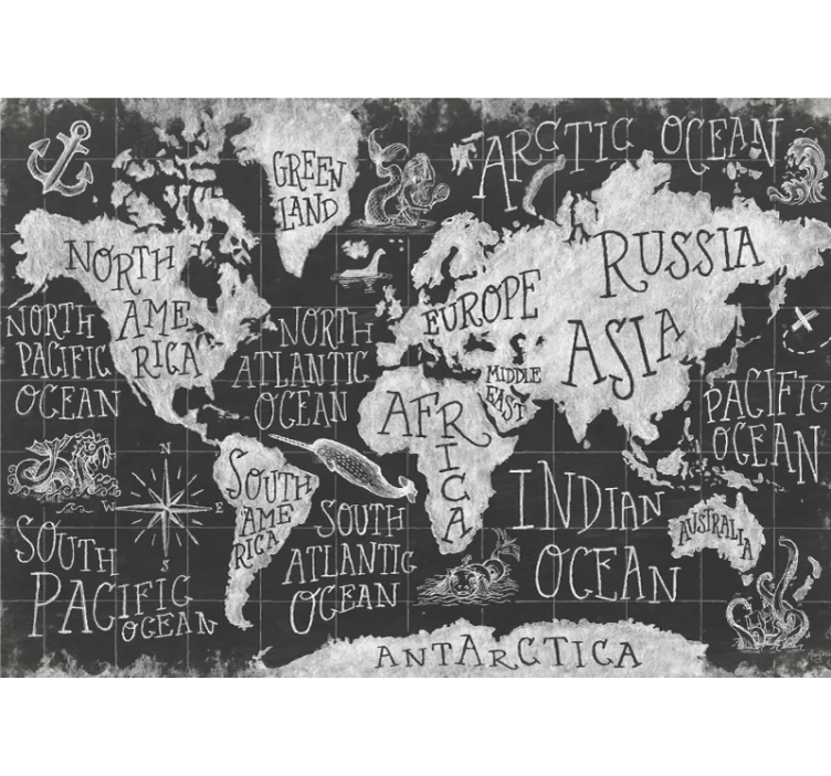 Estore de rolo cinzento mapa mundial mítico - TenStickers