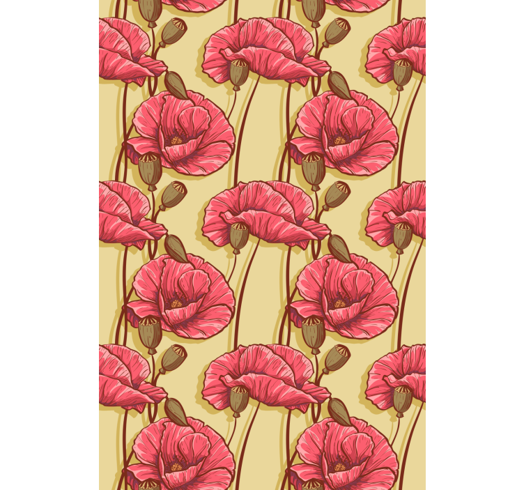Vintage vermelho papoulas padrão flor cortina - TenStickers