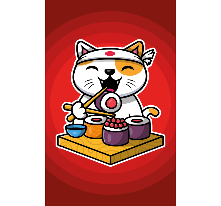 Gato faminto comendo sushi crianças cegas - TenStickers
