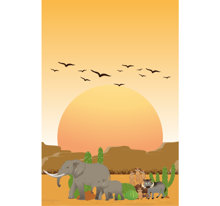 Pôr do sol africano na selva vários animais cegos - TenStickers