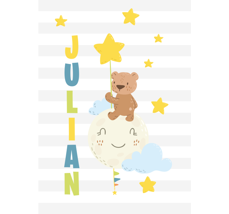 Estore de rolo infantil urso segurando estrela com nome - TenStickers