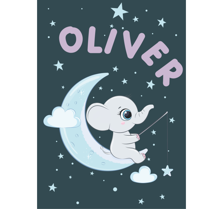 Estore de rolo quarto de bebé lua elefante com nome - TenStickers