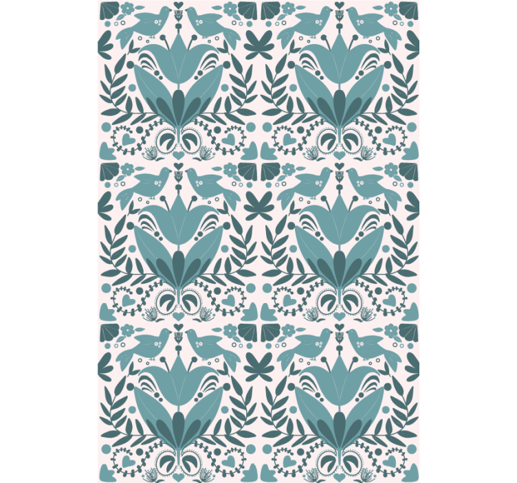 Estore de rolo flores e plantas padrão com pássaros - TenStickers