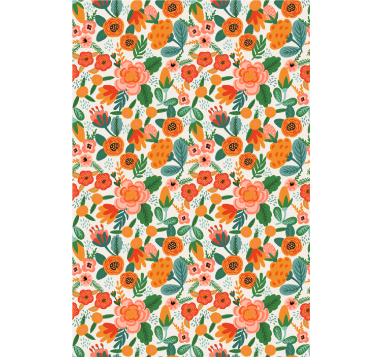 Vermelho e laranja estampado estilo folk cego de flores - TenStickers
