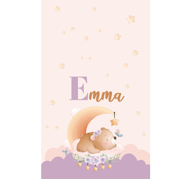 Estore de rolo infantil urso dormindo com nome - TenStickers