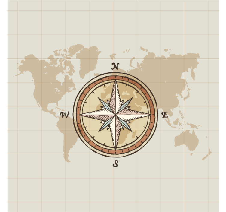 Estore de rolo do mapa mundial cartografia vintage e bússola - TenStickers