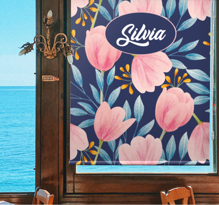 Cortina de rolo personalizada com flores em aquarela - TenStickers