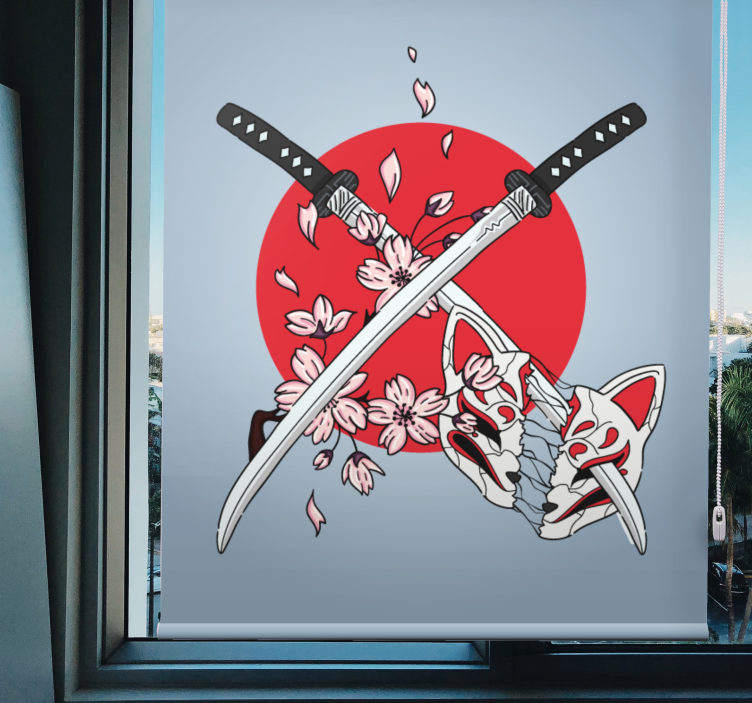 Espadas japonesas com cortina de flores - TenStickers