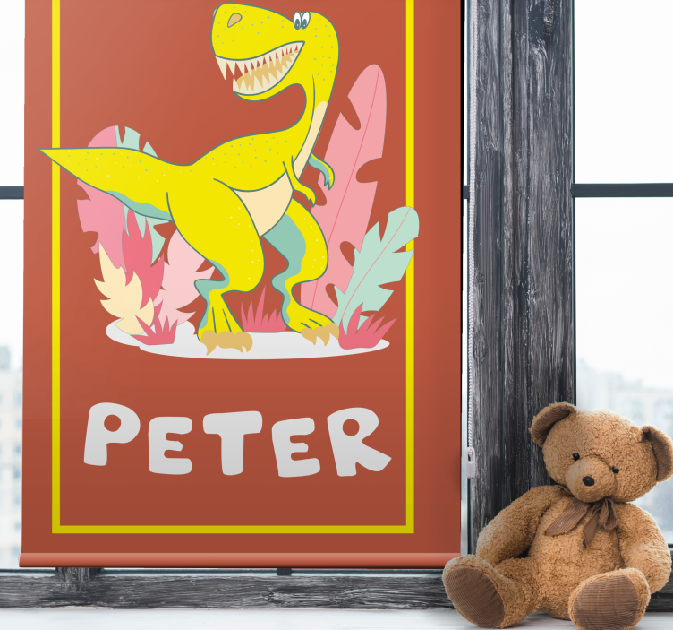 Estore de rolo dinossauros t-rex amarelo com nome - TenStickers