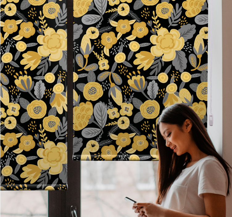 Estore de rolo florais padrão botânico amarelo - TenStickers