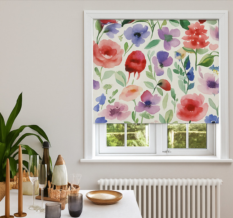 Estore de rolo para sala aquarela floral vibrante - TenStickers