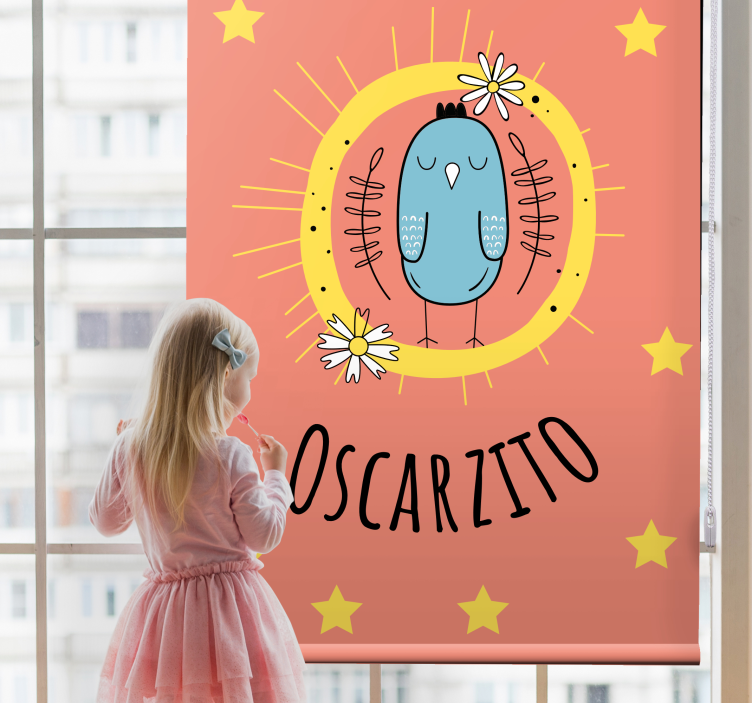Estore de rolo infantil pássaro azul com nome - TenStickers