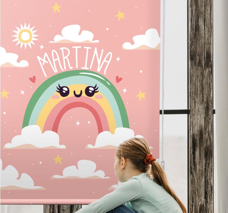 Estore de rolo infantil design de arco-íris rosa com nome - TenStickers