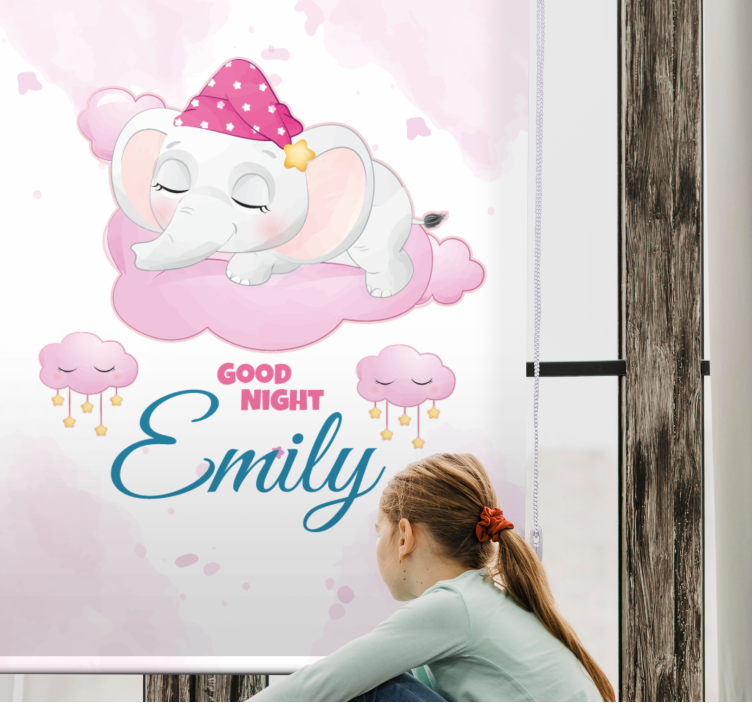 Estore de rolo infantil elefante dormindo com nome - TenStickers
