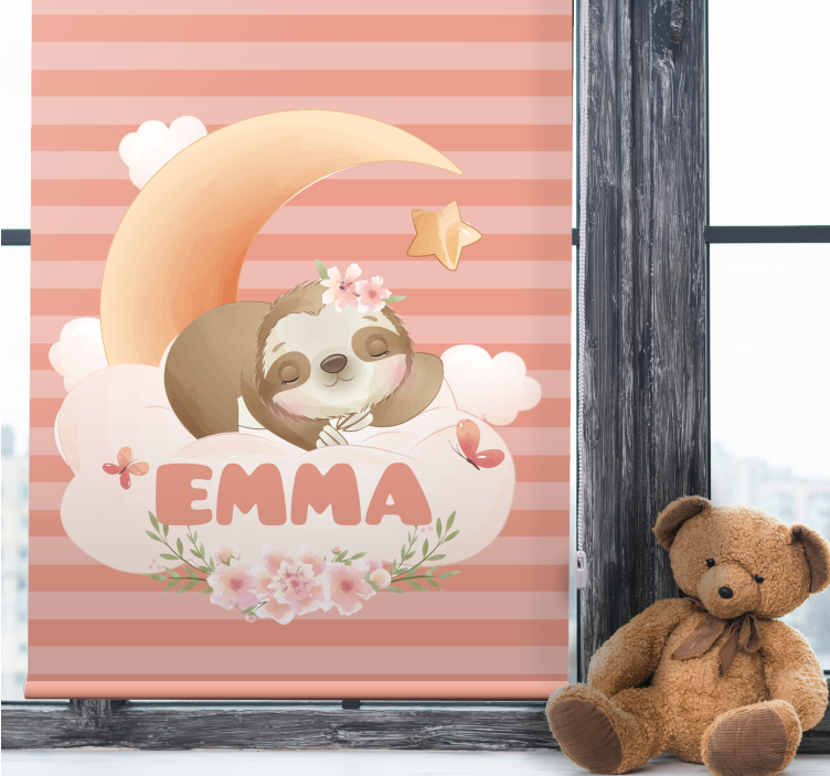 Estore de rolo infantil nome com preguiça e lua - TenStickers