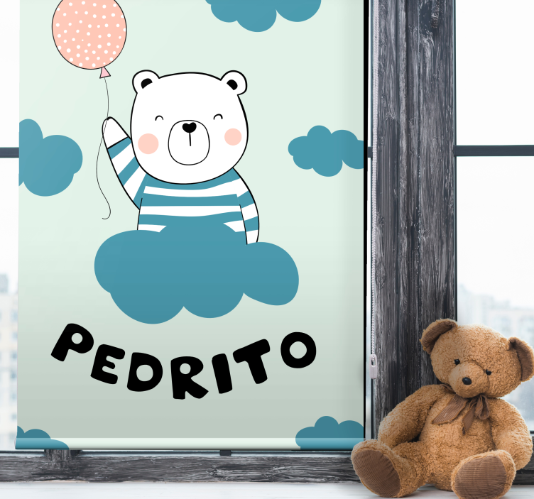 Estore de rolo quarto de bebé urso com balão e nome - TenStickers
