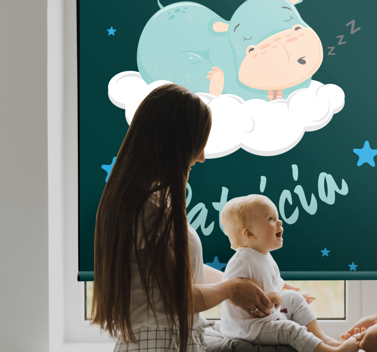 Estore de rolo quarto de bebé sonho de hipopótamo com nome - TenStickers