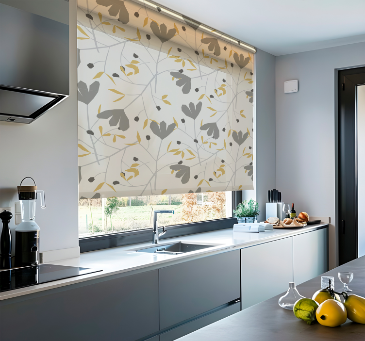 Estore de rolo nórdico flores cinza e amarelas - TenStickers