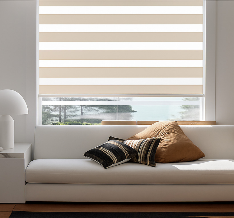 Estores de rolo clássicos creme e branco horizontal - TenStickers