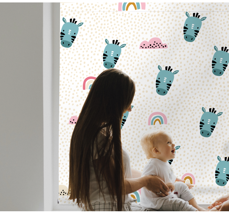 Estore de rolo infantil zebras azuis e arco-íris - TenStickers