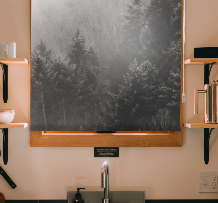 Estores de rolo de árvores silhueta de floresta cinza - TenStickers