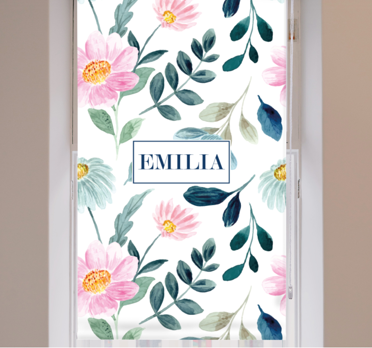 Cortinas de rolo personalizadas com padrão de flores e folhas - TenStickers