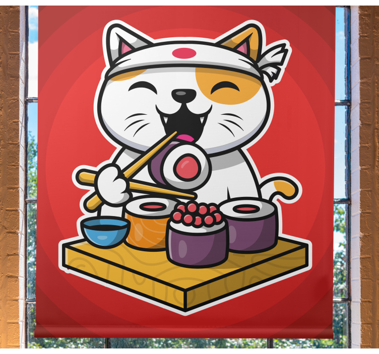 Gato faminto comendo sushi crianças cegas - TenStickers