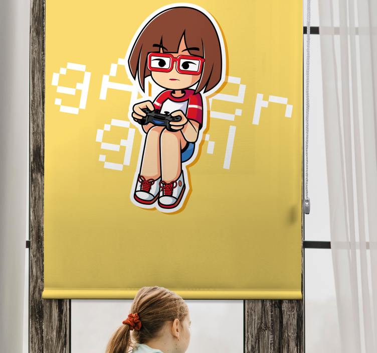 Menina gamer com controlador geek roll blind - TenStickers