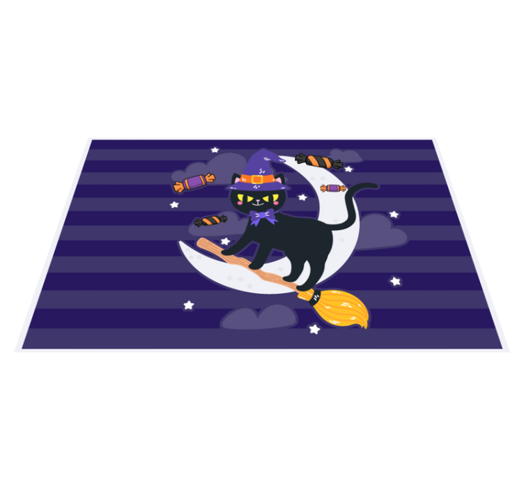 Individual de mesa halloween gato bruxo em vassoura - TenStickers