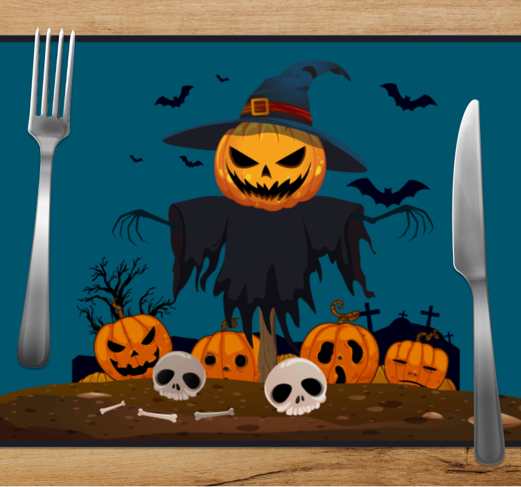 Espantalho assustador com individuais de mesa de halloween - TenStickers