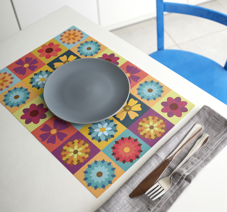 Individuais de mesa em vinil azulejos de flores coloridas - TenStickers